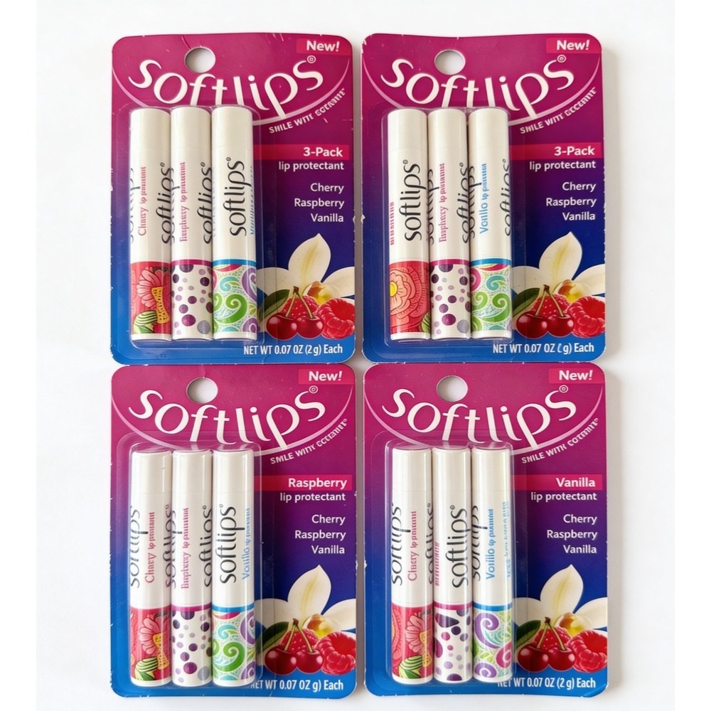 4 - 3 Packs Lip Balm Cherry, Raspberry, and Vanilla Soft Lips New READ